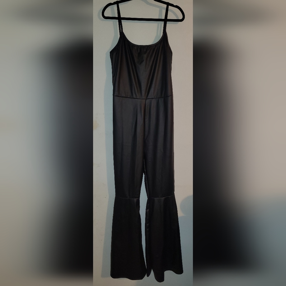 NWT XL Flare Jumpsuit Faux Leather super flare Jumpsuit by Lucky & Bl…